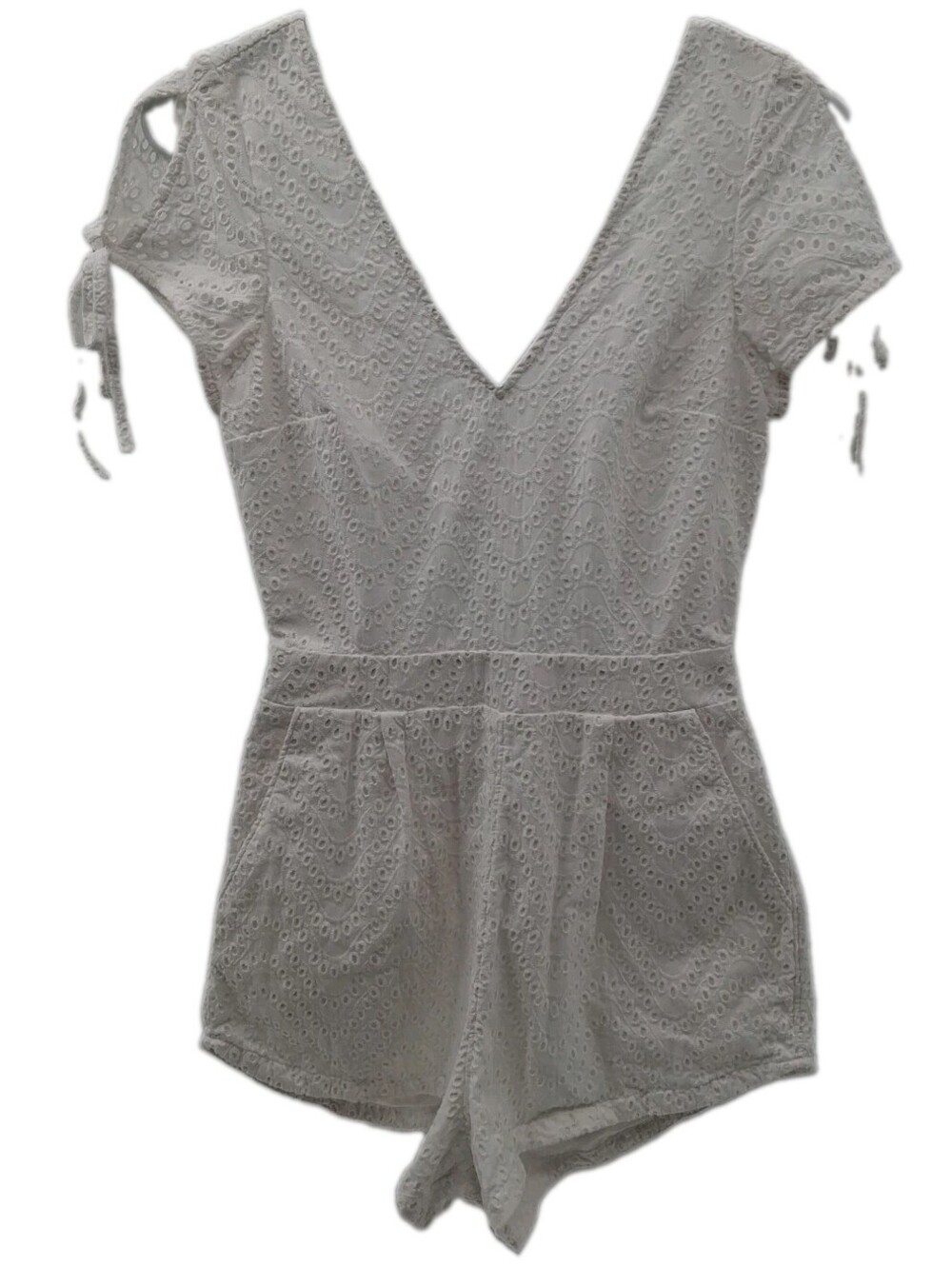 Express Romper Women's Zero White Eyelet Open Tie Back Slit Travel Beach City